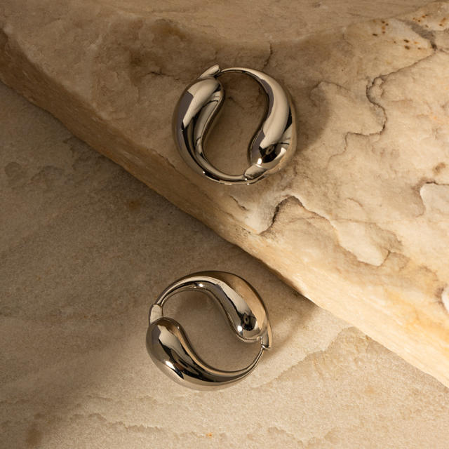 Elegant silver color hoop stainless steel earrings