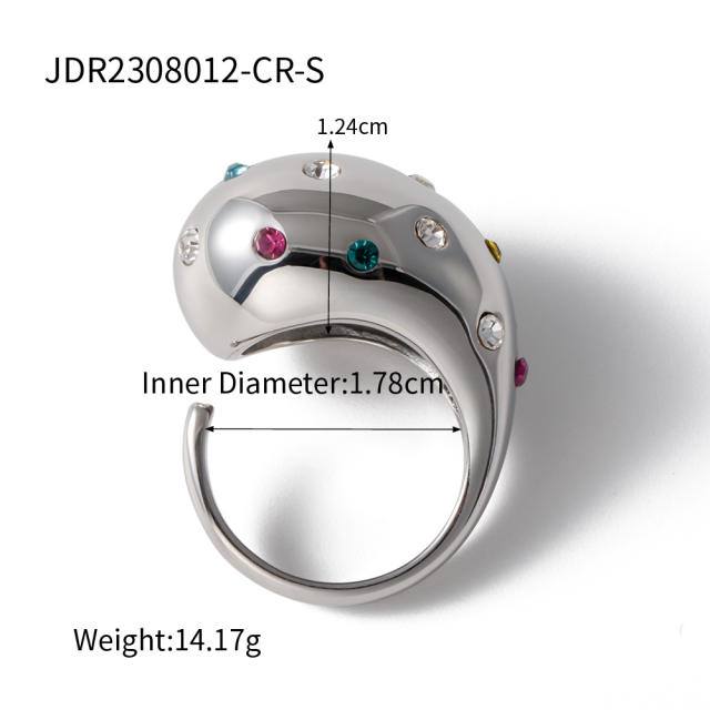 18KG chunky rhinestone setting ball stainless steel finger rings