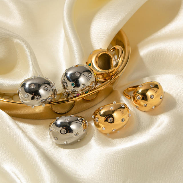18KG chunky rhinestone setting ball stainless steel finger rings