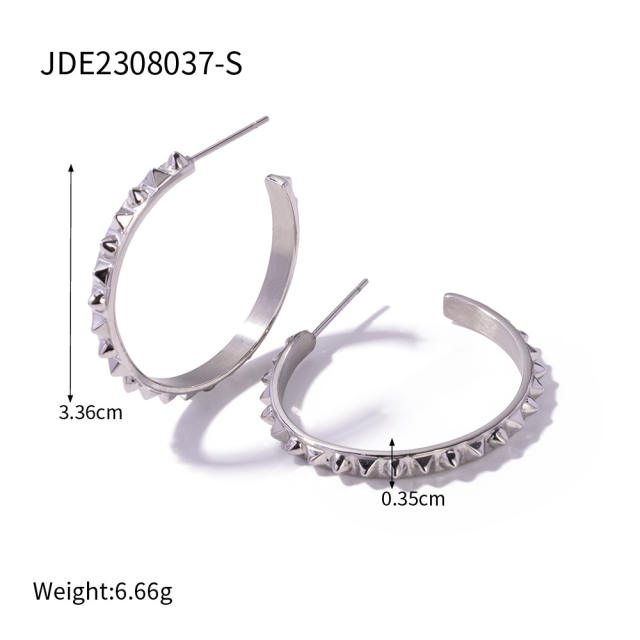18KG punk trend rivet stainless steel cuffs bangle hoop earrings