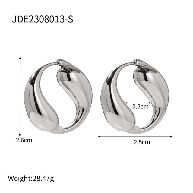 Elegant silver color hoop stainless steel earrings