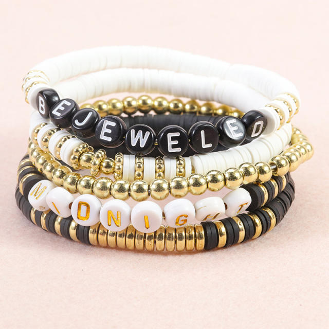 Hot sale colorful clay bead letter layer bracelet set