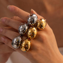18KG chunky rhinestone setting ball stainless steel finger rings