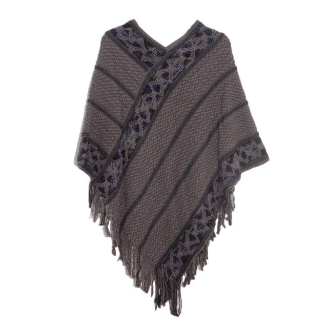 Plain color striped warm women shawl