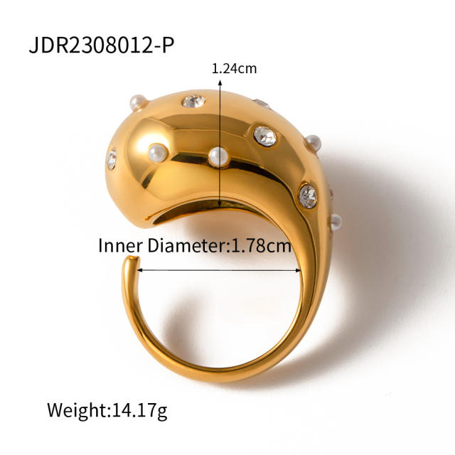 18KG chunky rhinestone setting ball stainless steel finger rings