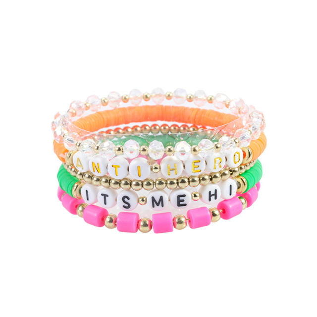 Hot sale colorful clay bead letter layer bracelet set