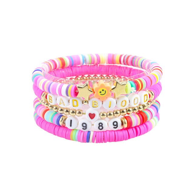 Hot sale colorful clay bead letter layer bracelet set