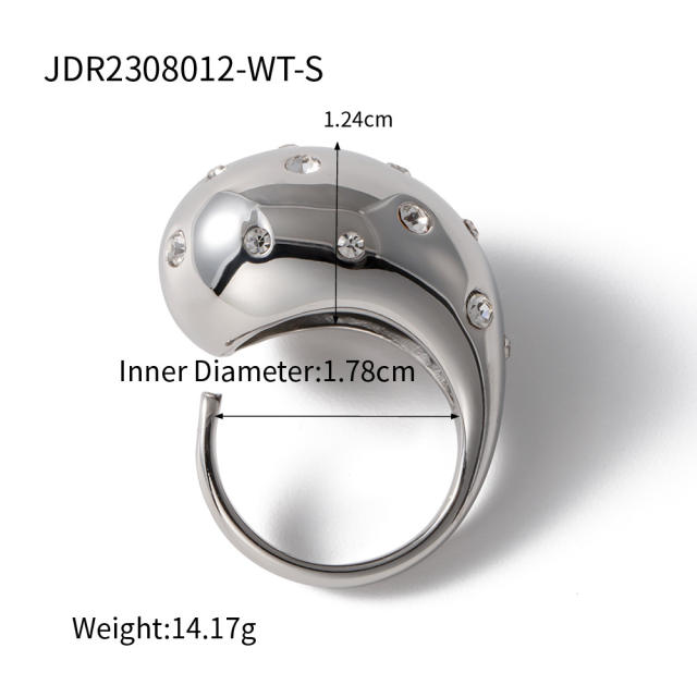 18KG chunky rhinestone setting ball stainless steel finger rings