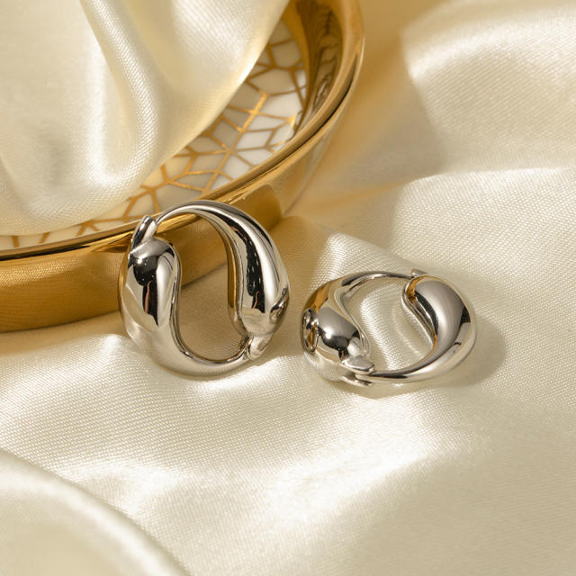 Elegant silver color hoop stainless steel earrings
