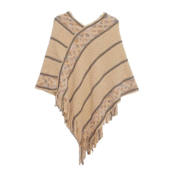 Plain color striped warm women shawl