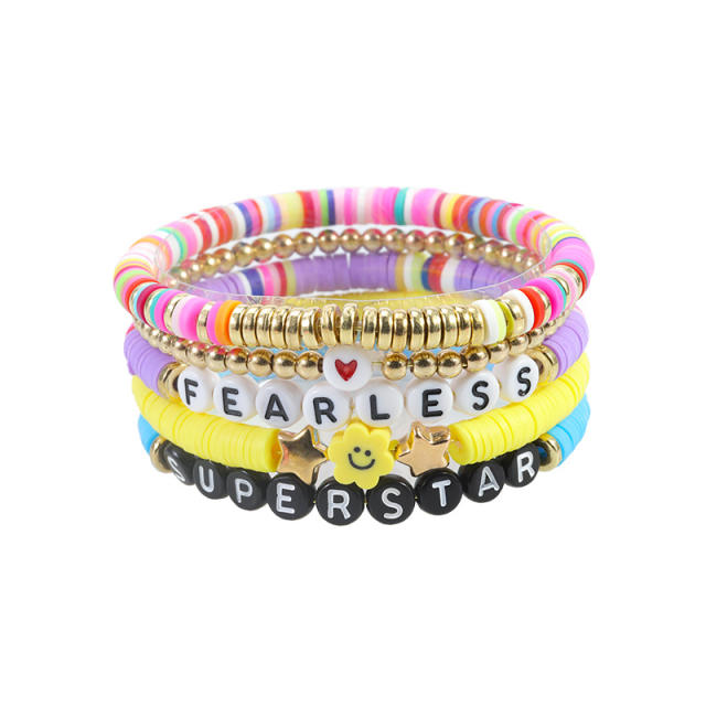 Hot sale colorful clay bead letter layer bracelet set