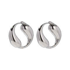 Elegant silver color hoop stainless steel earrings