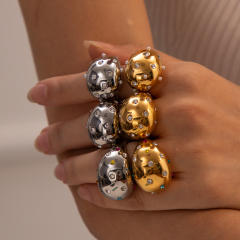 18KG chunky rhinestone setting ball stainless steel finger rings