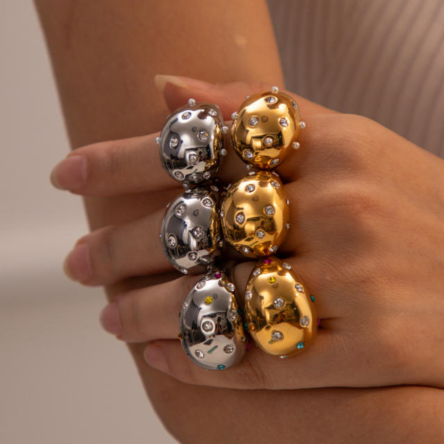 18KG chunky rhinestone setting ball stainless steel finger rings