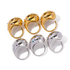 18KG chunky rhinestone setting ball stainless steel finger rings