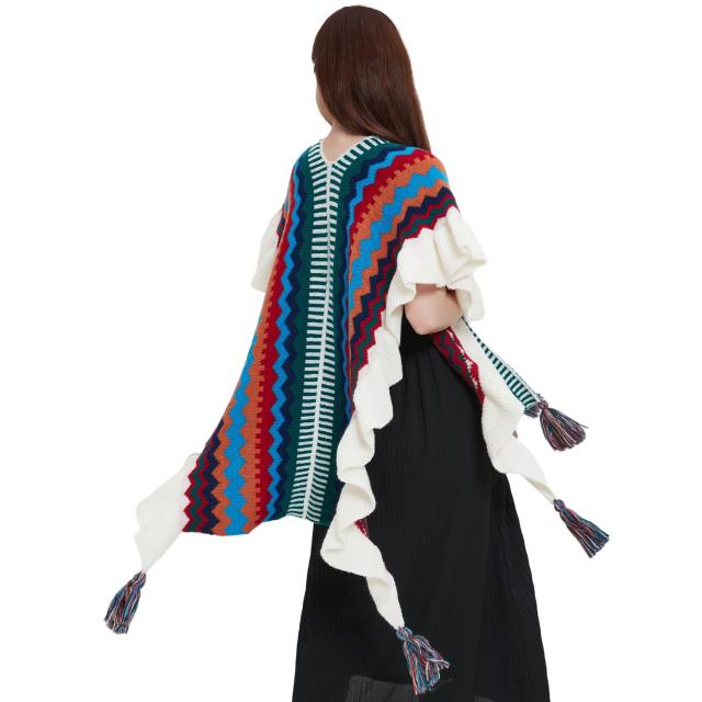 National pattern ruffle sweet women shawl