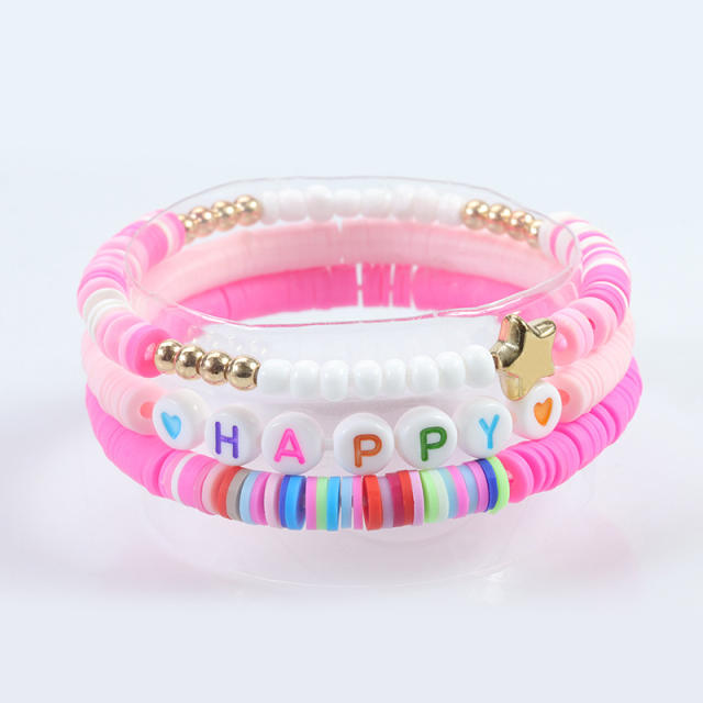 Hot sale colorful clay bead letter layer bracelet set