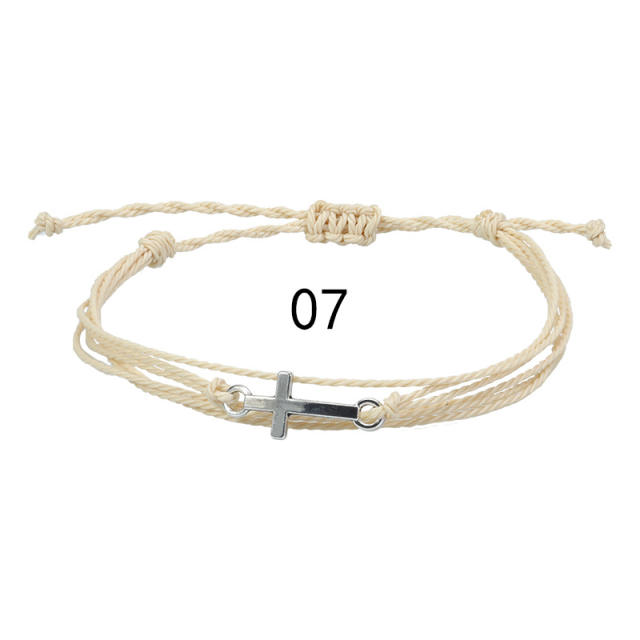 Hot sale silver side cross waterproof wax rope surfing bracelet friendship bracelet couple bracelet