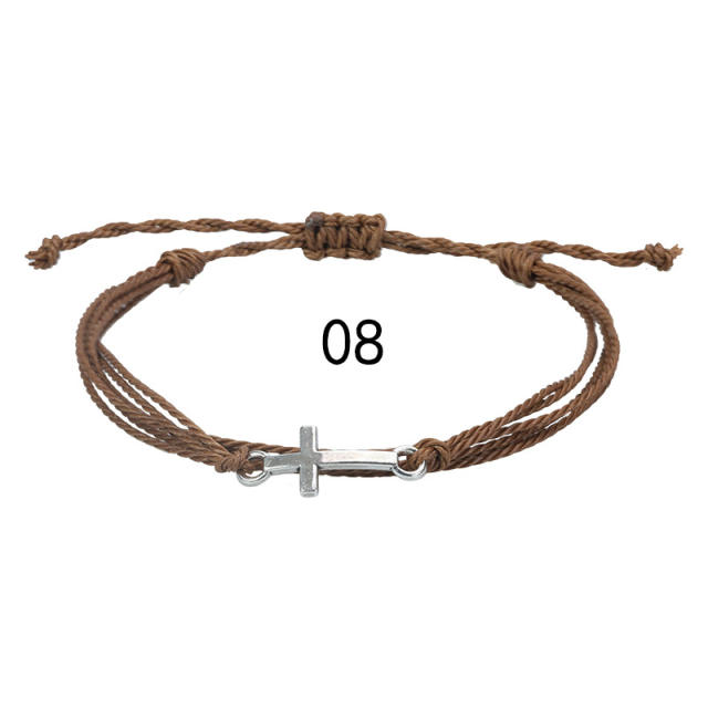 Hot sale silver side cross waterproof wax rope surfing bracelet friendship bracelet couple bracelet