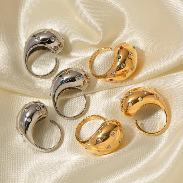 18KG chunky rhinestone setting ball stainless steel finger rings