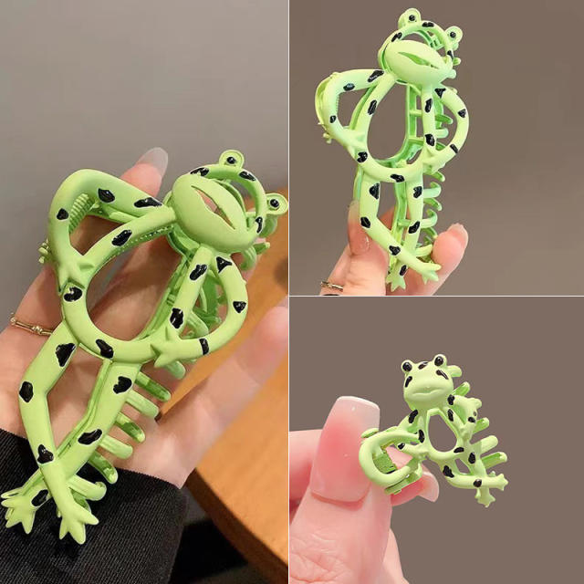 Funny frog green color painting metal hair claw clips