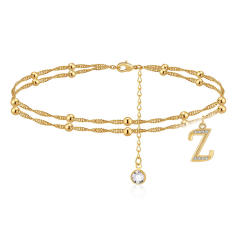 Delicate diamond initial letter charm two layer dainty women anklet