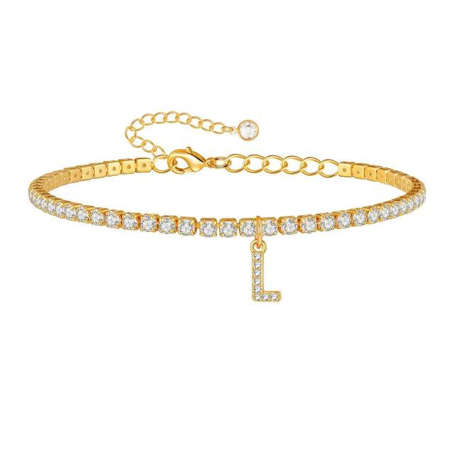 Delicate diamond initial letter charm tennis chain anklet