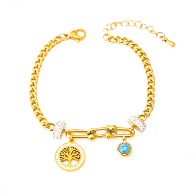 Popular diamond ball classic evil eye heart turquoise bead stainless steel bracelet