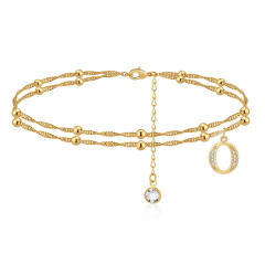 Delicate diamond initial letter charm two layer dainty women anklet