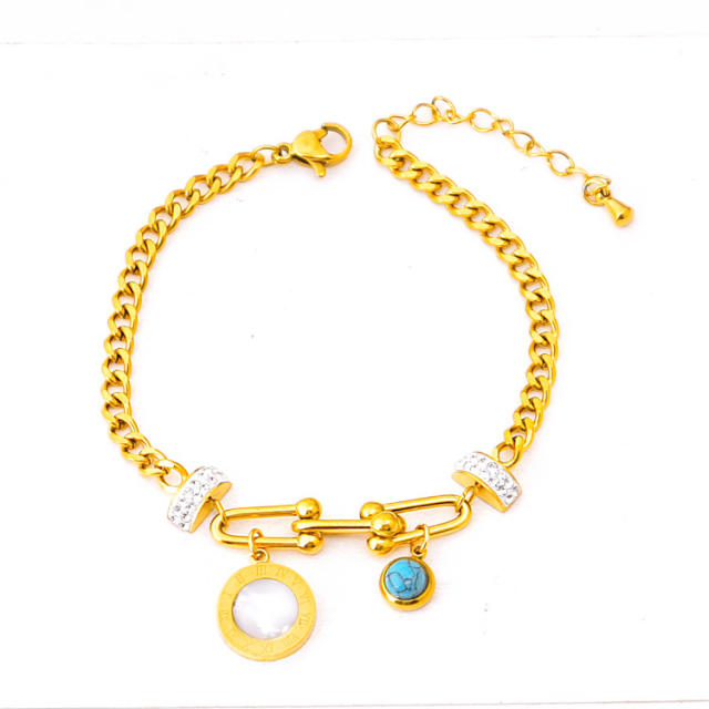 Popular diamond ball classic evil eye heart turquoise bead stainless steel bracelet