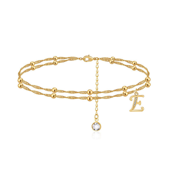 Delicate diamond initial letter charm two layer dainty women anklet