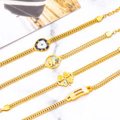 Chunky chain clover enamel elephant stainless steel bracelet