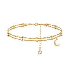 Delicate diamond initial letter charm two layer dainty women anklet