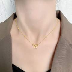 Dainty cute bow stainless steel women necklace