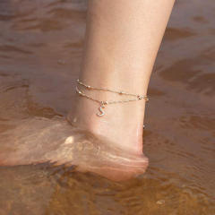Delicate diamond initial letter charm two layer dainty women anklet