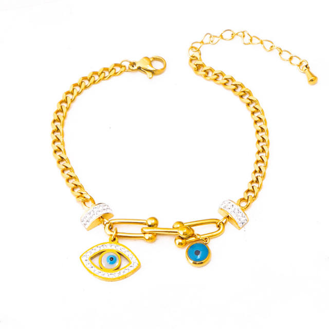 Popular diamond ball classic evil eye heart turquoise bead stainless steel bracelet