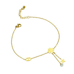 14K classic clover star charm stainless steel women anklet