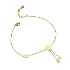 14K classic clover star charm stainless steel women anklet