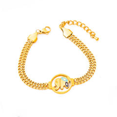 Chunky chain clover enamel elephant stainless steel bracelet