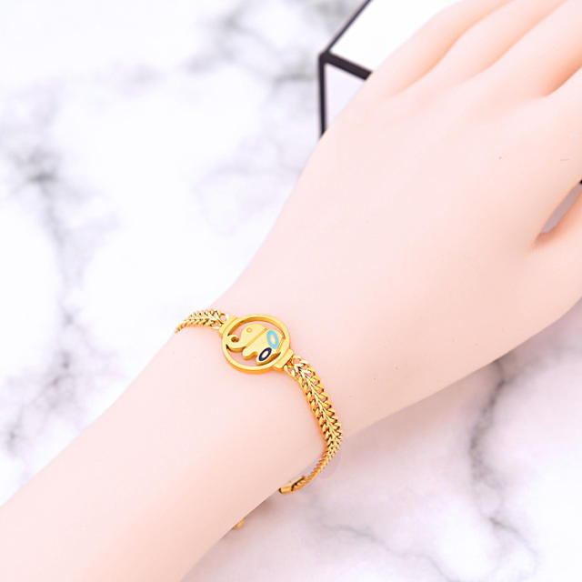 Chunky chain clover enamel elephant stainless steel bracelet
