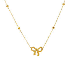 Dainty cute bow stainless steel women necklace
