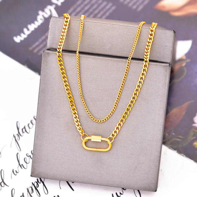 Simple two layer stainless steel chain necklace