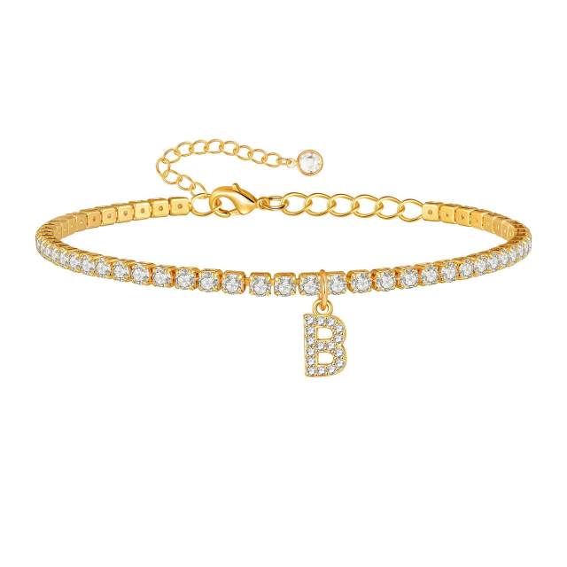 Delicate diamond initial letter charm tennis chain anklet