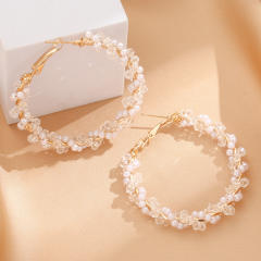 Elegant twisted imitation pearl bead hoop earrings for women