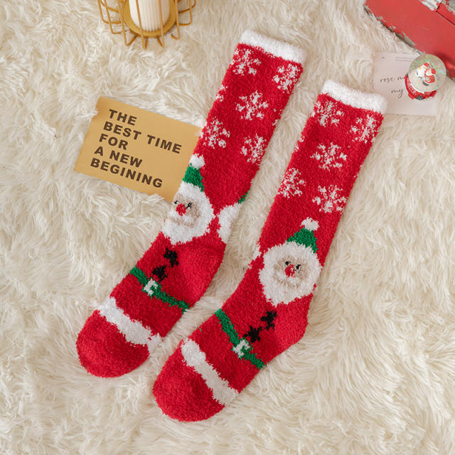 INS cartoon Coral velvet knee high christmas socks