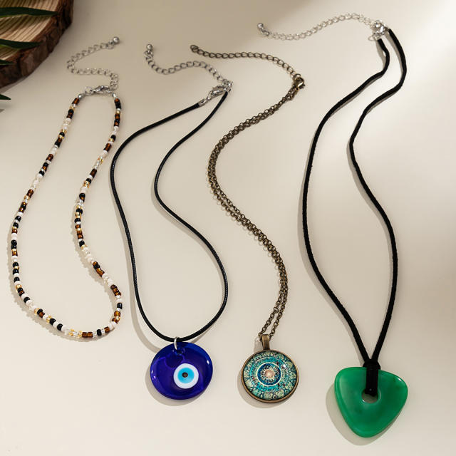 Vintage 4pcs set evil eye pendant necklace set
