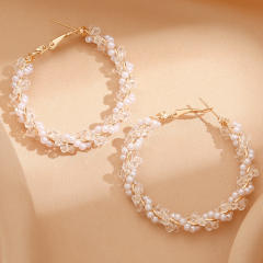 Elegant twisted imitation pearl bead hoop earrings for women