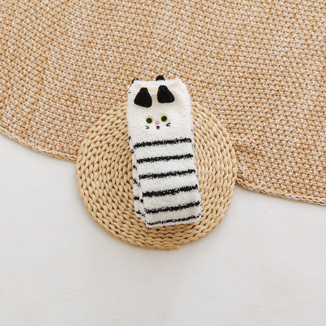 Winter warm Coral velvet cute animal striped girls long socks