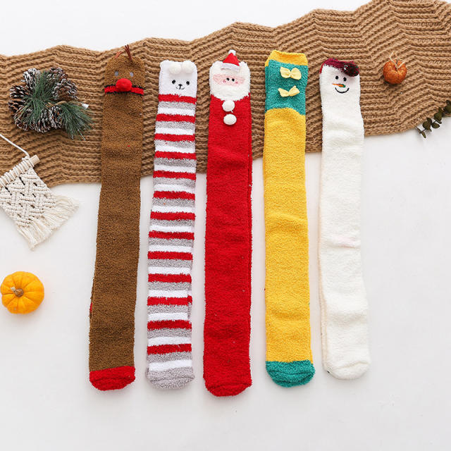 Christmas Coral velvet warm long socks for women
