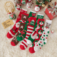 INS cartoon Coral velvet knee high christmas socks